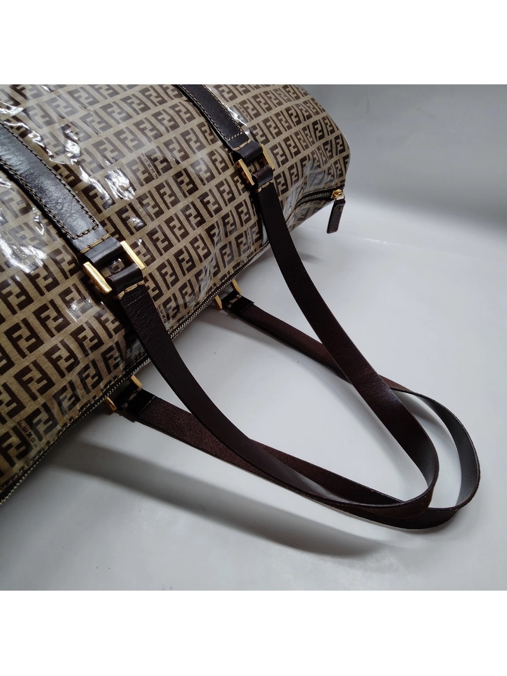 Fendi Beige Brown FF Logo Coated Canvas Duffel Bag - Picture 4 of 10